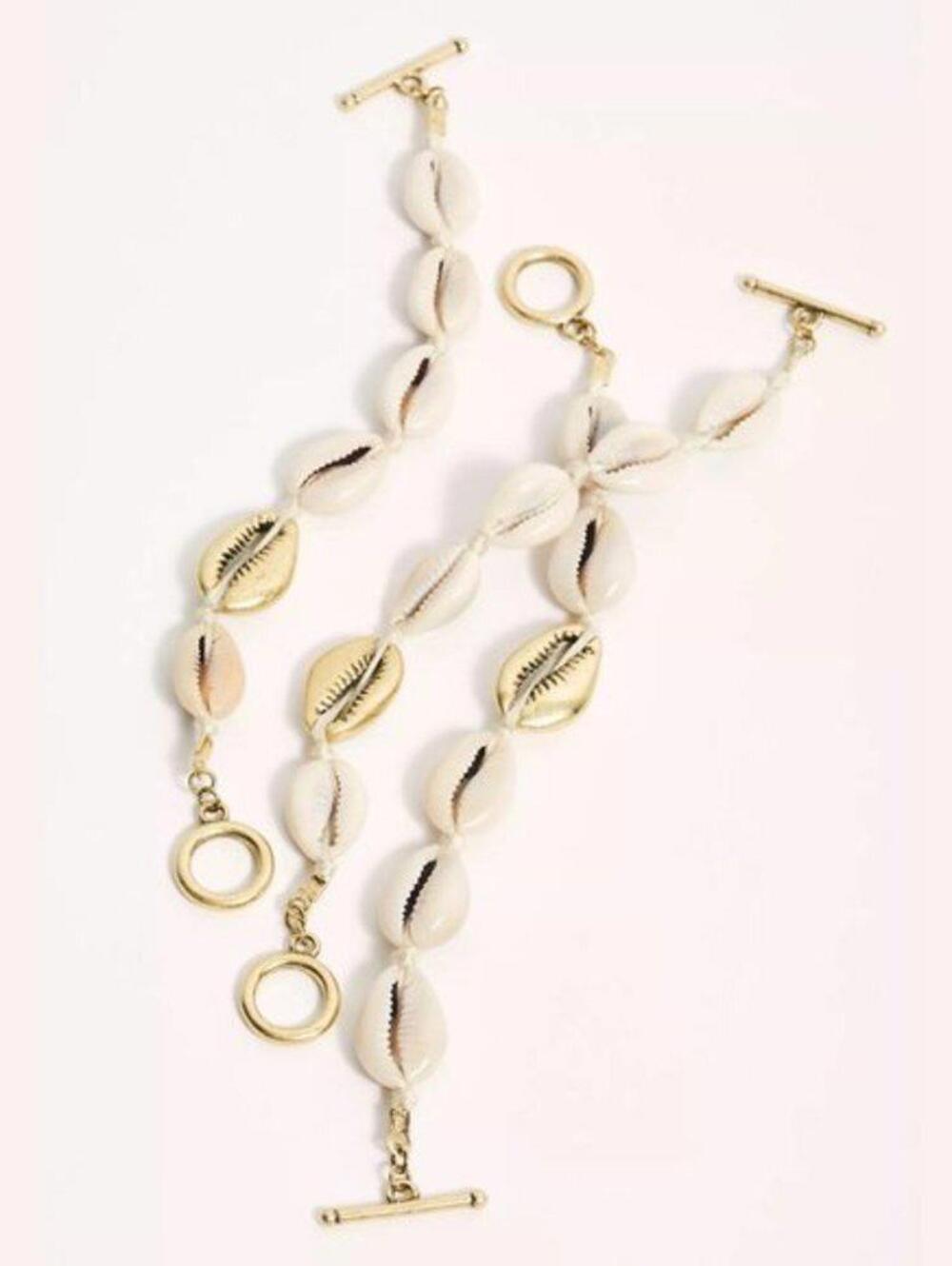 Free People Shell Stacked Toggle Bracelet Set of 3 Gold